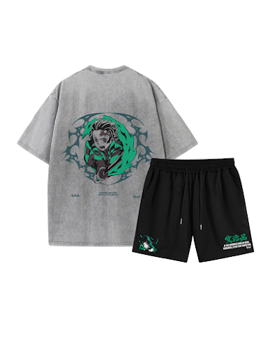 Combo acid wash y pantaloneta Tanjiro